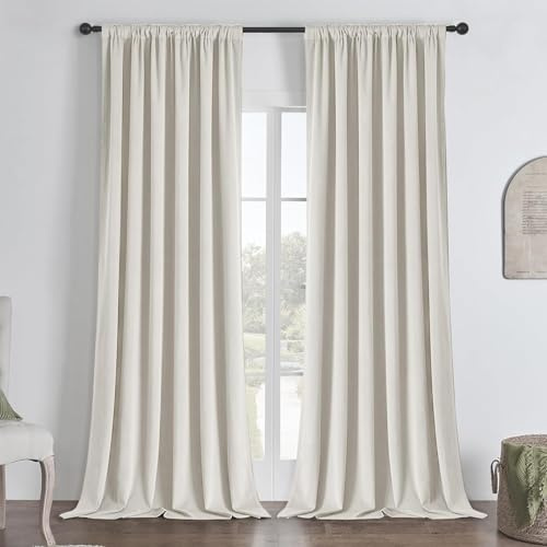 Joydeco 100% Blickdicht Samt Vorhänge mit Kräuselband 2 er Set H 240 x B 140 Elfenbein Schienensystem Schiebevorhang Verdunkelung Thermovorhang Kälteschutz Gardinen Schlafzimmer Wohnzimmer Curtains