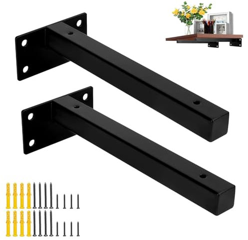 Supporto per scaffali, 200 mm, per carichi pesanti, colore nero, 2 pezzi, console da parete per scaffali galleggianti, supporto per console per carichi pesanti per fai da te