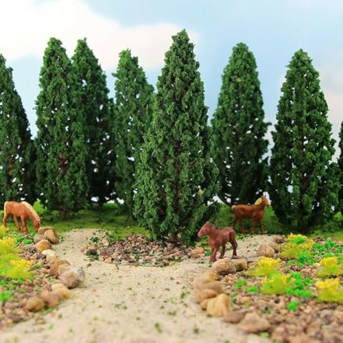 Set di 10 pini alti in plastica perfettamente dimensionati a circa 15 cm per ferrovie