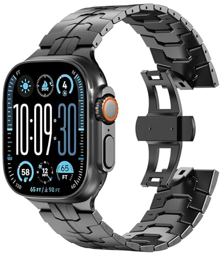 KADES Ersatzarmband Kompatibel mit Apple Watch Armband 49mm 46mm 45mm 44mm 42mm,24mm verbreitertes Titan Metall Gliederarmband für iWatch Ultra 3 2 1, Series 11 10 9 8 7 6 5 4 3 2 1 SE, Schwarz