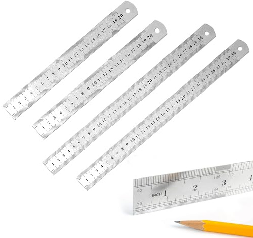 4 Stück Edelstahl Lineal, 20/ 30cm Lineal Metall mit Doppelseitenskala Kante für Engineering, Schule, Büro, Zuhause