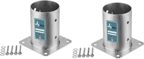 SOTOOLS 2 x Bodenhülse für Ø 100 mm Rundpfosten feuerverzinkt Pfosten Bodenhülse Zaunträger Hülse Bodenplatte Pfostenträger aufschrauben Anker