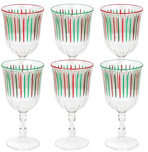 Talking Tables Lot de 6 verres à vin à rayures vertes et rouges pour vin, prosecco, eau, jus, cocktail, Noël, anniversaire, fête, restaurant, restauration, barbecue, 240 ml