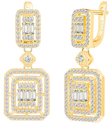 CPSLOVE Damen 925 Silber Ohrringe Luxus Quadrat Zirkonia Ohrhänger Mädchen French Clasp Elegante Geschenke Party Ohrschmuck Hochzeits Ohrringe