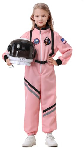 IUTOYYE Costume da astronauta con casco per bambini, tuta spaziale per ragazzi e ragazze con visiera mobile e striscia luminosa – Bambini astronauta costumi di Halloween per cosplay