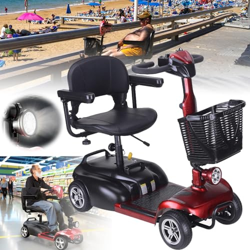 Scooter de mobilité pour adultes, autonomie de 20 km, fauteuil roulant électrique à 4 roues, phare LED et panier amovible, capacité de charge de 120 kg, léger et portable pour tous les terrains