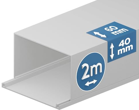 EDO Canaleta Eléctrica 60x40 mm Blanca 2 m – Tapa Abatible | Montaje con Tornillos – Canaleta para Cables de Pared – Organizador de Cables para Hogar, Oficina o TV