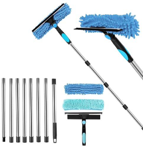 11FT(3.3m) Window Cleaning Equipment,Window Cleaner,Telescopic Window Squeegee Cleaner with Long Handle,2-in-1 window cleaning kit for Home, Shower, Car, RV, Upstairs Windows & Solar Panels
