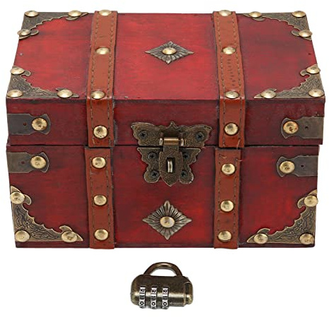 LUCKDANO Tesoro del Tesoro, Treasure Box Codice Design in Legno Schermo di Archiviazione in Legno Cassa del per Bambini Premi Forbica Pirata per Gioielli e Piccoli Oggetti Organizzazione