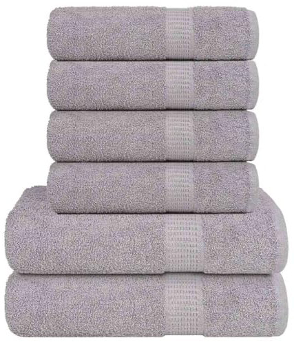 AJJHUUKI Linge de maison et draps de lit - Serviettes de bain et flanelle - 6 pièces - Gris - 360 g/m² - 100 % coton