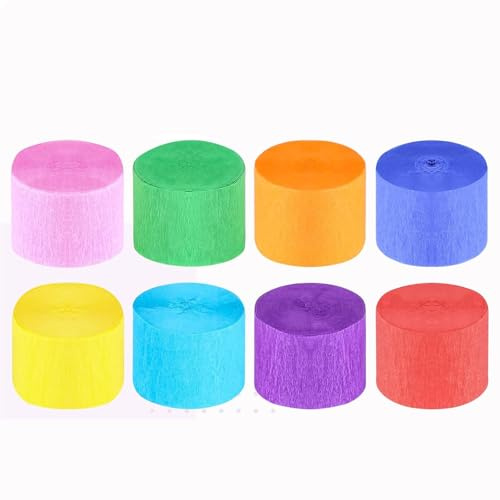 Carta crespa, nastro di carta crespa colorato, bianco, arcobaleno per decorazioni per feste, matrimoni e compleanni, 4,5 cm x 25 m, 8 rotoli