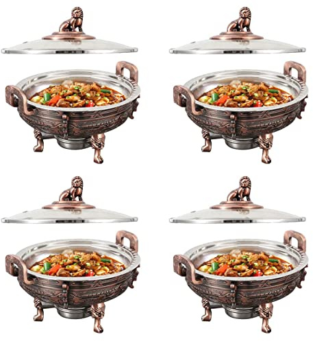 Lot de Plats Chauffants et Chauffe-Plats Ronds pour Buffet Traiteur avec bac à Nourriture et Supports à Combustible pour Buffet de Cuisine, 1 Paquet, 4 Paquets
