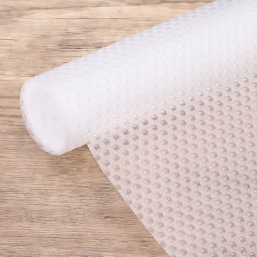 QUARKZMAN Protège-Étagère 12 x 5ft EVA Anti-Dérapant Tapis de Tiroir Imperméable Texture Maillée Circulaire pour Armoires de Cuisine Placard Réfrigérateur Étagères, Transparent