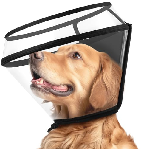 Halskrause Hund Weich,Transparenter 2-in-1 klappbarer Leckschutz-Kragen für Hunde,Verstellbarer Leckschutz-Kragen, atmungsaktives Elisabethanisches Hundehalsband für kleine bis große Hunde (M)