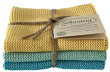 Solwang 3-Piece Danish Cotton Dishcloths in 100% Certified Organic Cotton Made in India (Beach Combi Organic)