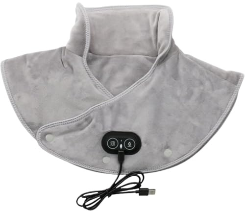 podomax WARMLY-Pro | Massage-Wärmekissen Akku Heizkissen mit USB, Nackenwärmer in Korallenvlies für Rücken & Schultern, 3 Heizstufen & 3 Vibrationsmassagemoden (Grau-Einheitsgröße)