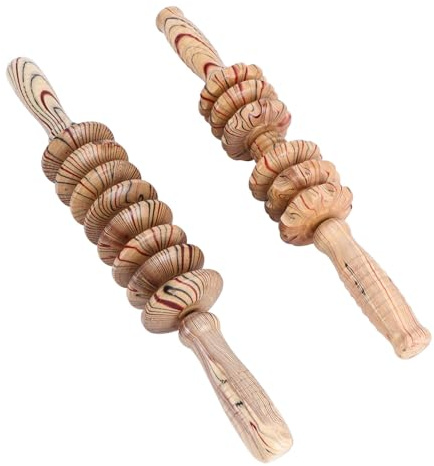 CONGARTENO -pack Holz Bauchmassagegerät mit 9 Rollen Manuelles Muskelmassagegerät zur Durchblutung für Bauch und Nacken 2 Stück Massageroller