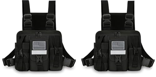 LUITON Radio Chest Harness with Reflective Strips Shoulder Holster Radio Vest Holder Two Way Radio Vest Rig Walkie Talkie Case（2 Pack）