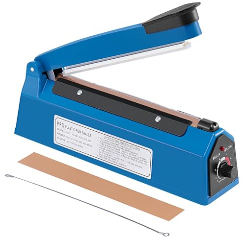 SUNNYNEST Portable Manual Heat Sealing Machine - (Blue) Impulse Plastic Bag Sealer for Mylar, PP, Balloon & Food Packaging, Adjustable Temperature (Blue, 200mm)