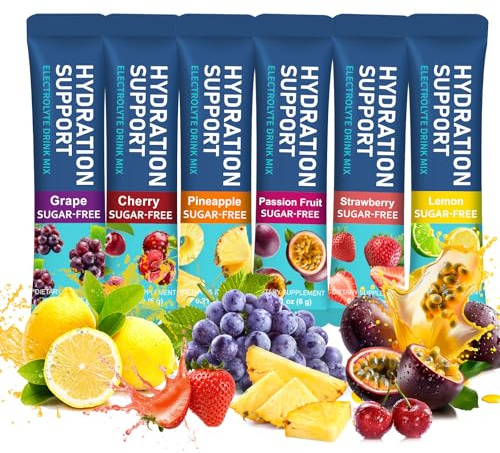 Hydration Powder, 6 Mixed Fruit Flavours, 24 Sticks | 7 Key Electrolytes + 5 Vitamins, Zero Sugar, Low Calorie, Rapid Hydration & Energy