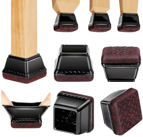 Euqvunn 18 Pezzi Gommini per Sedie, Feltrini Sedie Neri con Cuscinetti in Feltro, Piedini Quadrati per Pavimenti in Legno/Ceramica, Senza Graffi, Senza Rumore (Adatto: 35-45mm)