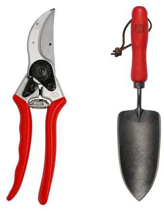 FELCO 2-teilig: Bypass-Gartenschere 2 + Geschmiedete Borsonstahl-Pflanzkelle 401, Rechtshänder, Große Hand, 25mm, Komplettes Gartenset