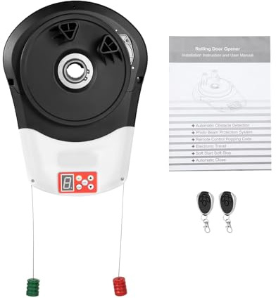 Side Mount Garage Door Opener Electric Automatic Roller Door Opener 110V Garage Door Motor w/2 Remotes, 800N Quiet Roll Up Doors for Commercial Garage Farm Warehouse