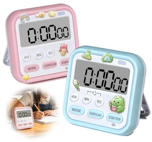 2 Stück Digitaler Küchentimer, Magnetische und Stoppuhr für Kinder, Lauter Alarm Große LCD-Anzeige, zum Kochen, Backen und Lernen im Klassenzimmer