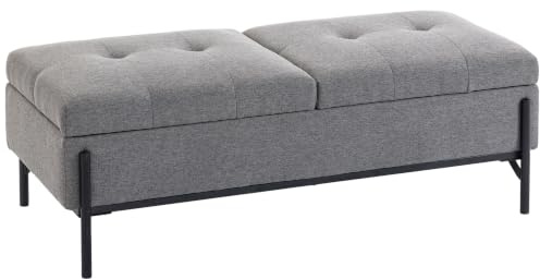 HOMCOM Sitzbank mit Stauraum Polsterbank mit 2 Fächern 117x50x44 cm Grau | Aufklappbare Doppeldeckel, Leinenoptik, Sicherheitsscharniere bis 240kg, Bank, für Wohnzimmer, Schlafzimmer, Flur