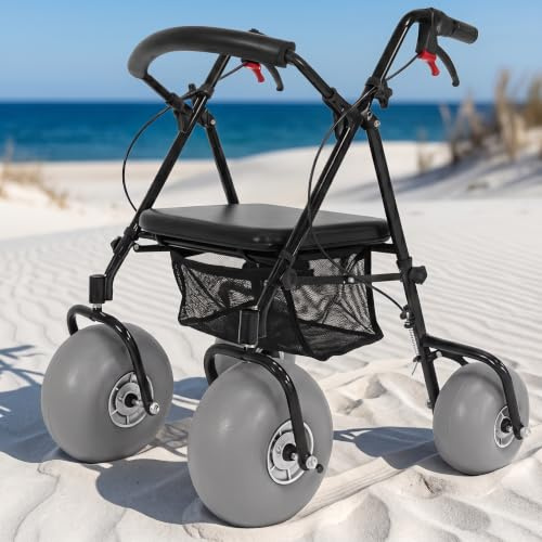 Déambulateur De Plage En Aluminium Inoxydable Pour Personnes Âgées, Fauteuil Roulant De Plage Avec Grandes Roues Pneumatiques En Caoutchouc De 12, Déambulateur De Plage Manuel