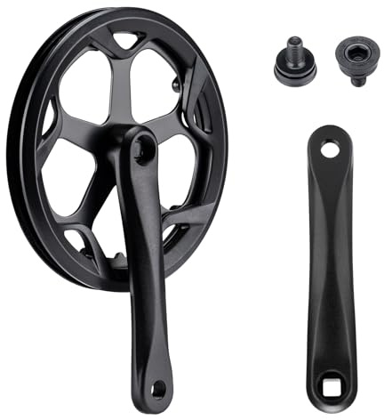 COCOLUMEN 46-52T Fahrrad-Kurbelsatz 152-175mm Aluminium-Kurbelarm Stahl-Kettenblatt Doppel-Kettenschutz für Singlespeed und 6/7/8-Gang E-Bike, Citybike, Klapprad, Fatbike, Mountainbike