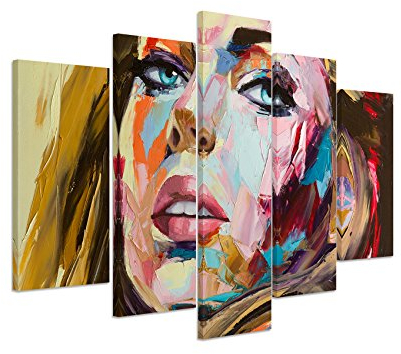 Paul Sinus Art Bilderskulptur 5 teilig Breite 150cm x Höhe 100cm Abstraktes Ölgemälde – Blonde Frau auf Leinwand exklusives Wandbild moderne Fotografie für ihre Wand in vielen Größen