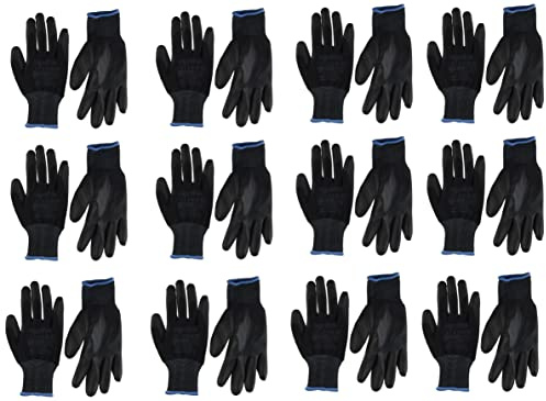 Ogrifox Arbeitshandschuhe, schwarz, aus Nylon, PU-Bezug, Gartenarbeiten, die Baustelle und Mechaniker von AJS workwear LTD., Weiß, 24 Pairs- Size S(7)