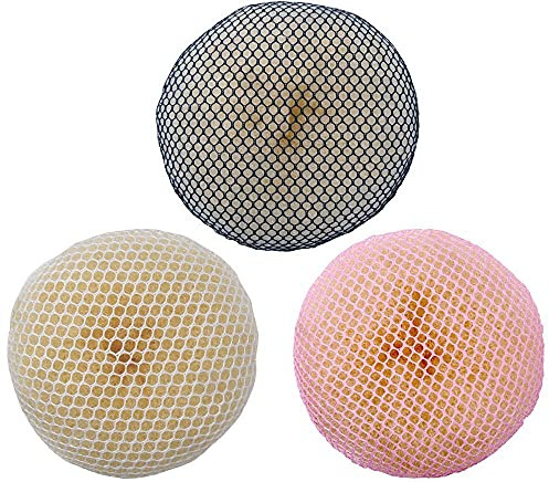 Dutt Haarnetz 3 Stück | Gymnastik | Ballett | Tanz | Sport | Rhythmische Sportgymnastik | Eiskunstlauf (702-schw/weiss/pink)