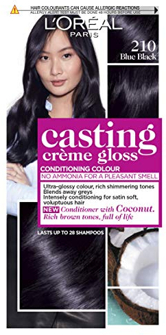 Casting Crème Gloss 210 Blue Black: A no-ammonia, semi-permanent hair colour lasting 32 washes. Achieve up to 3x glossier, 4x silkier, visibly healthier hair with a deep, striking blue black.