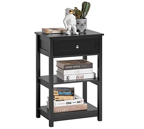 SoBuy FBT46-SCH,ES Mesa Auxiliar con 1 Cajón, Consola,Mesita de Noche para Salón Comedor, Teléfono o Lampara (Negro)