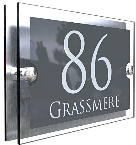 K Smart Sign | Paramount | para5-28wa-s-c | Anthracite Gray & Brushed Aluminium 2 Part House Sign - 200mm x 130mm