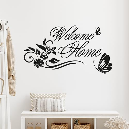 GRAZDesign Wandtattoo Flur Welcome Home Herzlichen Willkommen, Wandsticker Flur und Diele, Eingang, Sprüche Wandsprüche, Sticker Aufkleber, 55x30cm, 070 schwarz