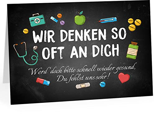 Große Genesungskarte XXL (A4) Gute Besserung - Wir denken oft an DICH | Edle Design Grußkarte Klappkarte Krank Gesundheit im Krankenhaus Extra Groß