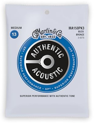 MARTIN 3er-Pack Akustikgitarrensaiten, Superior Performance Medium 13-56, 80/20 Bronze (MA150PK3)
