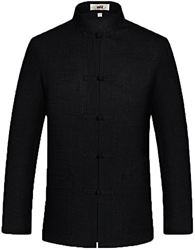 G-LIKE Chinesische Herren Kungfu Jacke - Traditionelle Tangzhuang Stil Kostüme Jacket Kampfkunst Tai Chi Wing Chun Lange Ärmel Oberhemd Uniform für Männer Frauen (Schwarz, M)