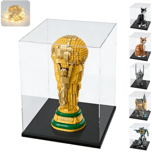 Acryl Vitrine Displayvitrine für LEGO 43020 Offizieller Pokal FIFA 11373 | 3mm Transparente Schaukasten für Saurons Helm 76344 Iron Man Mark3 76463 Hogwart Krankenflügel 75398 10358 Schwarz 25x25x40cm