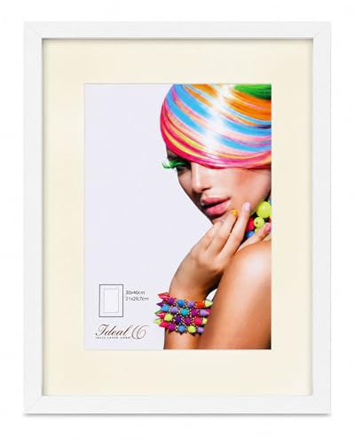 IDEAL TREND 3D Objektrahmen Bilderrahmen mit Passepartout & gehärtetem Glas Holz MDF Rahmen Foto Poster: Farbe: Weiß | Format: 30x40