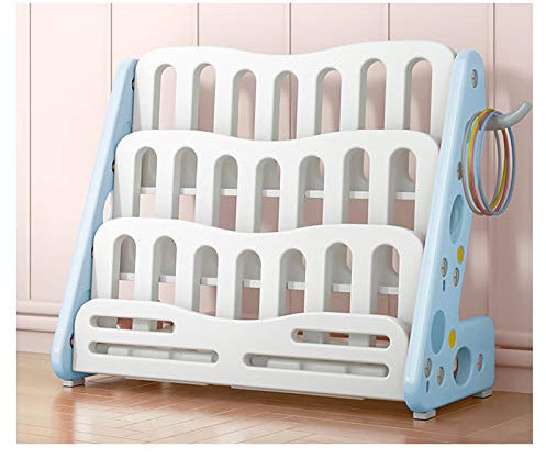 QWEASDF Bücherregal für Kinder mit Spielzeugtruhe, Standregal Kinderzimmer, Kinderregal Bücherregal Kinderzimmer Kinderbücher Regal mit Ablagefächern und offenen Fächern Zeitungsständer,Blau,1