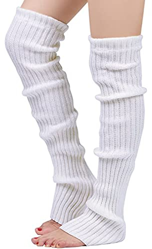 Nanxson Damen Lang Stulpe Leg Warmer Gestrickte Over-Knee Lange Beinstulpe Tanzen Strumpf (Creme Weiß-65)
