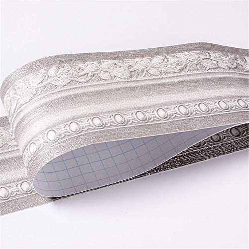 GouieRylin TapetenbordüRe BordüRe Selbstklebend Zum Aufkleben FüR Wohnzimmer KüChe Badezimmer Abnehmbare Wasserdicht Bodenleiste Pvc Dekorative BordüRe Graue Europäer 10.6cm X 500CM