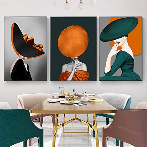 dsdsgog Großer Hut Kleid Frau Gemälde Druck Auf Leinwand Sexy Mädchen Poster und Drucke Moderne Wandkunst Bilder für Wohnzimmer Dekor 50x70cmx3 Rahmenlos