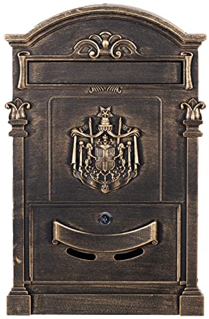 Antiker edler Briefkasten GAL29 Wandbriefkasten, Nostalgischer aus Aluminium Guss Englischer Briefkasten Metall 47 cm hoch. Rostfrei (Antik Bronze)