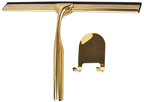 hfior Shower Squeegee Stainless Steel Glass Window Squeegees Non-Slip Blade Handle for Bathroom Door Mirror Car Glass with Hook Wiper Cleaner glass shower squeegee gold
