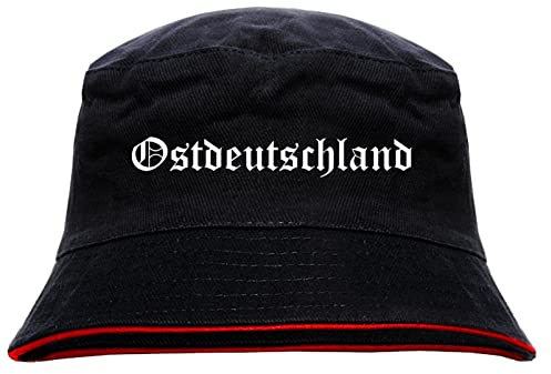 sostex Ostdeutschland Anglerhut - Altdeutsche Schrift - Schwarz-Roter Fischerhut XL Schwarz